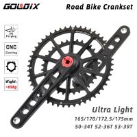 จานหน้าจักรยานไฟอัลตราถนน GOLDIX 50-34T/52-36T/53-39T GXP Double Chainring 165/170/172.5/175มม. ความยาวของข้อเหวี่ยงจักรยานกลวง