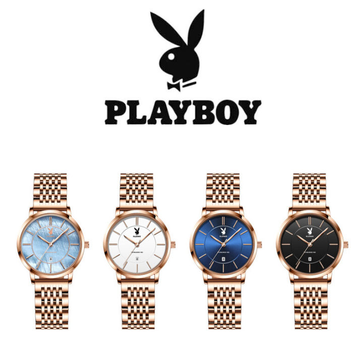 ขายพิเศษในปี2022-playboy-american-brand-100-นาฬิกาหรูหราของแท้สำหรับผู้หญิงสายสแตนเลส