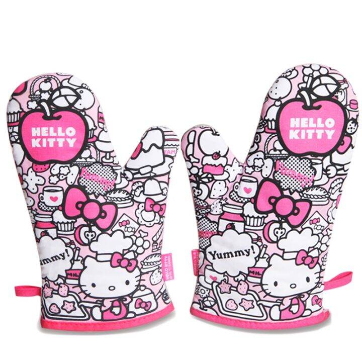 chefmade-เชฟเมค-ถุงมือผ้าฝ้ายนุ่มลายพรางสําหรับเตาอบเชฟเมด-hello-kitty-mitts-oven-kt7019-2ชิ้น