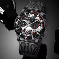 「Dark blue watch」นาฬิกาแฟชั่นบุรุษธุรกิจ Blackmesh BeltWrist WatchClock Men CasualWatch