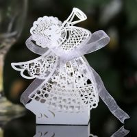 50pcs Angel Girl Laser Cut Hollow Carriage Favor Gifts Candy Dragee Boxes Baby Shower Wedding Chocolate Wrapping Paper Bags Gift Wrapping  Bags