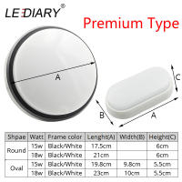 LEDIARY กันน้ำ IP54 LED ไฟระเบียงพื้นผิวติดตั้ง15W18W 220V โคมไฟติดผนังกลางแจ้งรูปไข่ห้องน้ำกั้นโคมไฟ