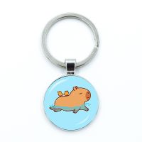 Capybara swimming Cartoon Keychain Glass Cabochon KeyRing Bag Car Key Chain Ring Holder Charms Jewelry Gifts