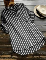 Womens Casual Summer Striped V-Neck Loose Soft Shirt Cotton and Linen Button Down Tunic Shirts Plus Size(S M L XL) Hot Sale