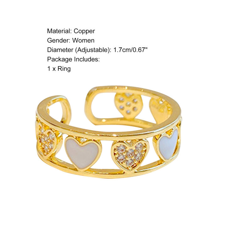 แหวนแฟชั่นคลื่นแรงโน้มถ่วงกลวงรูปทรงหัวใจทองแดง-แหวนสวมนิ้วสำหรับตกแต่งปาร์ตี้ปรับได้