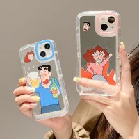 Hot】สามารถใส่ได้กับ iPhone ขาตั้งล่องหน11เคส14 13 12Promax คู่รักตลกๆกันตกเคสโทรศัพท์เลนส์ป้องกัน