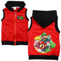 Mario Bros ชายหญิง Sunmer Hooded Waistcoat ซิปลำลองพิมพ์ผ้าฝ้ายการ์ตูนยอดนิยมเสื้อผ้าเด็กเสื้อผ้า8605