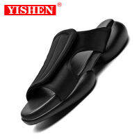 YISHEN รองเท้าแตะสำหรับผู้ชายสไตล์หัวเข็มขัดรองเท้าลำลองผ้าไนล่อนสีดำรองเท้าแตะรองเท้าแตะที่เพิ่มความสูงอินเทรนด์รองเท้าแตะผู้ชาย ~