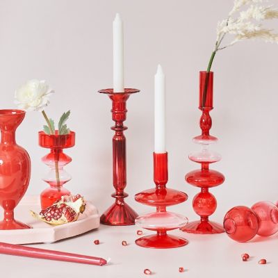 ที่ใส่เทียนขี้ผึ้งแก้วสีแดงสุดสร้างสรรค์ของร้านดอกไม้แจกันตกแต่งบ้านโต๊ะแต่งงานของขวัญคริสต์มาส