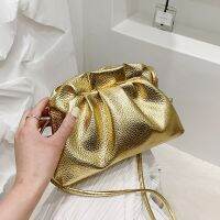 【CC】 Gold Leather Hobos  Crossbody Small Design Clutch Clip Female Bolsa