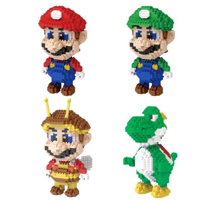 【CC】 Anime Mario Blocks Figures Luigi Cartoon Small Particles Assembled Block Dolls Children Gifts