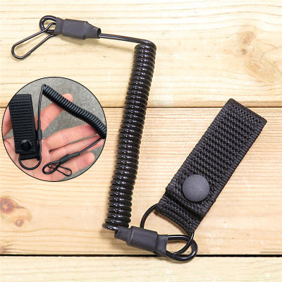 【 Cw】tactical Anti-Lost Elastic Lanyard Rope Military Spring Safety Strap Rope For Key Ring Chain Flashlight Hunting Accessories