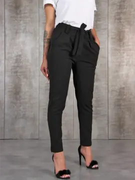 Khaki Pants Women Formal Mid-Rise Elastic Waist Pencil Pants Black Pockets  Office Ladies Work Ankle-Length Trousers Plus Size - AliExpress