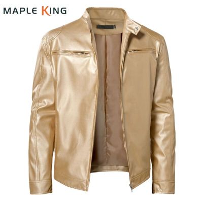 ZZOOI Steampunk Shiny Gold Leather Jackets for Men Night Club Metallic Zipper Stage Prom Costumes Hip Hop Jaqueta Masculina Streetwear