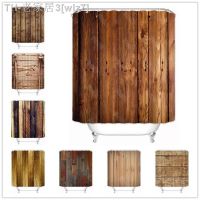 【CW】﹍▲♣  Rustic Shower Curtain Wood Planks Distressed Hardwood DesignCloth Fabric Set with Hooks