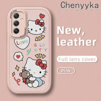 Chenyyka เคสปลอกสำหรับ Samsung A14 A34 A54 5G,เคสหนังนิ่มลายการ์ตูน Hello Kitty ดีไซน์ใหม่เคสป้องกันกล้องคลุมทั้งหมดกรอบสีกันกระแทกเคสนิ่ม