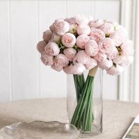 Yannew 27 Heads Artificial Rose Peony Flower Bouquets Silk Roses Long Stem for Home Vase Decor Wedding Bride Flowers Decoration