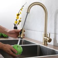 Brushed Gold Kitchen Faucet Single Hole Pull Out Kitchen Sink Tap 2 in 1 Stream Sprayer Head Hot and Cold Water Mixer Faucets