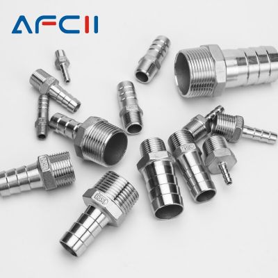 Hose Barb Connector 304 Stainless Steel 1/8" 1/4" 3/8" 1/2"BSP Male Thread Pipe Fitting Barb Hose Pagoda Coupling Tail Connector Watering Systems Gard
