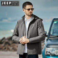 JEEP SPIRIT 1941 ESTD  แจ็กเก็ตของผู้ชาย,เสื้อกันลมมีฮู้ดใส่เล่นกีฬาผ้าบางลำลองแบรนด์เวลา