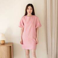 SUUBE Official Ivy dress-Soft pink(ชมพูอ่อน) เดรสสั้นแขนพอง ผ้าลินินแท้ ทรงตรง มีซับในและกระเป๋าข้าง