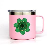 【✲High Quality✲】 zhangliang ถ้วย Mug Baja Tahan Karat กำแพงดอกไม้สีเขียว14ถ้วยกาแฟออนซ์กระบอกน้ำถ้วยรถยนต์