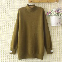 【มีไซส์ใหญ่】Plus Size 2XL-4XL Womens Stand Collar Thick Winter Sweaters Long Sleeved Solid Color Knitted Slim Female Outerwear