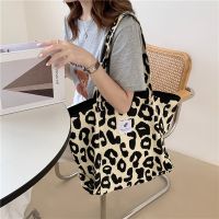 【Lanse store】Leopard Print Tote Bag for Women Large Capacity Ladies Canvas Shoulder Shopping Bags Female Student Girls Book Purse Handbags