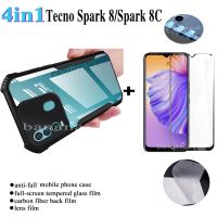 (4IN1) Tecno Spark 8C 8 C เคสโทรศัพท์,เคสโทรศัพท์กันกระแทก + ฟิล์มกระจกนิรภัย Spark8 + ฟิล์มหลังคาร์บอนไฟเบอร์ + ฟิล์มเลนส์