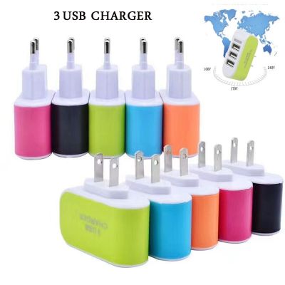 Candy Color EU Plug 3usb 3 Ports USB Wall Home Charger Adapter For IPhone Samsung OPPO Charging Adapter With Indicator