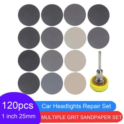 121 Pcs Set 1 Inch Wet&amp;Dry Sandpaper Sanding Disc Hook loop With Sanding Pad For Car headlight Repair Wood Glass Stone Sanding