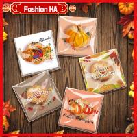 FASHIONHA 50/100pcs กระดาษแก้วโปร่งใส ถุงขนมวันขอบคุณพระเจ้า กาวในตัว ไม้ตีฟักทอง ถุงห่อขนม ของใหม่ ตุรกีแบบ ถุงขนมคุกกี้ ตกแต่งฮาโลวีน