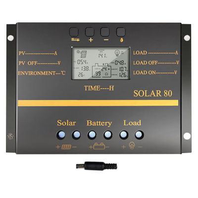 SOLAR80 Multi-Protection Intelligent LCD Screen Solar Charge Controller 12V/24V 80A Circuit Protection Durable ABS Case