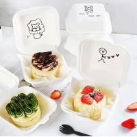 ﺴ 5PCS Cake Dessert Box Microwave Biodegradable Disposable Lunchbox Food Container Vegetable Salad Takeaway Packing Box ланч бокс