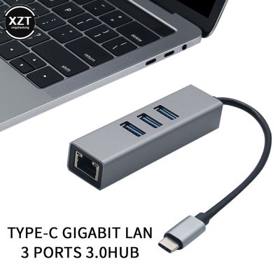 USB Type C to RJ45 Wired Network Card 1000Mbps Gigabit Ethernet Adapter with 3 Ports USB 3.0 HUB For Macbook Laptop PC USB Hubs