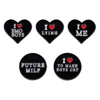 English Series Brooch Love letter Black geometric metal badge Clothing bag accessories pins wholesale Gift to friends Fashion Brooches Pins
