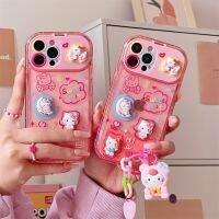 【สายคล้องโทรศัพท์】เคสโทรศัพท์จี้กระจกเงาโต๊ะเครื่องแป้งสำหรับ Sanrio Hello Kitty IPhone 14 13 12 11 Pro Max XR XS MAX Y2k เด็กผู้หญิง