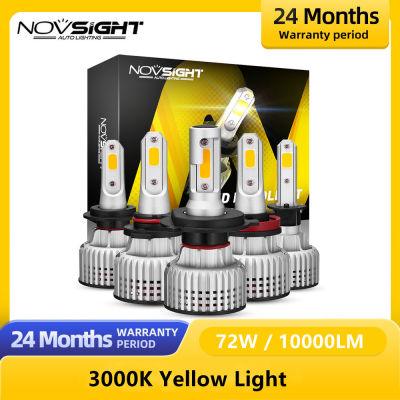 NOVSIGHT H7 LED ไฟหน้ารถ H4 LED H1 H3 H11 9005 9006 HB3 HB4 72W 10000LM 3000K แสงสีเหลืองไฟหน้าอัตโนมัติหลอดไฟหมอก-dliqnzmdjasfg