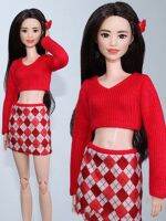 Red 1/6 BJD Clothes for Barbie Doll Outfit Set Knitted Sweater Crop Top Plaid Skirt for Barbie Dress 11.5" Dolls Accessories Toy Electrical Connectors