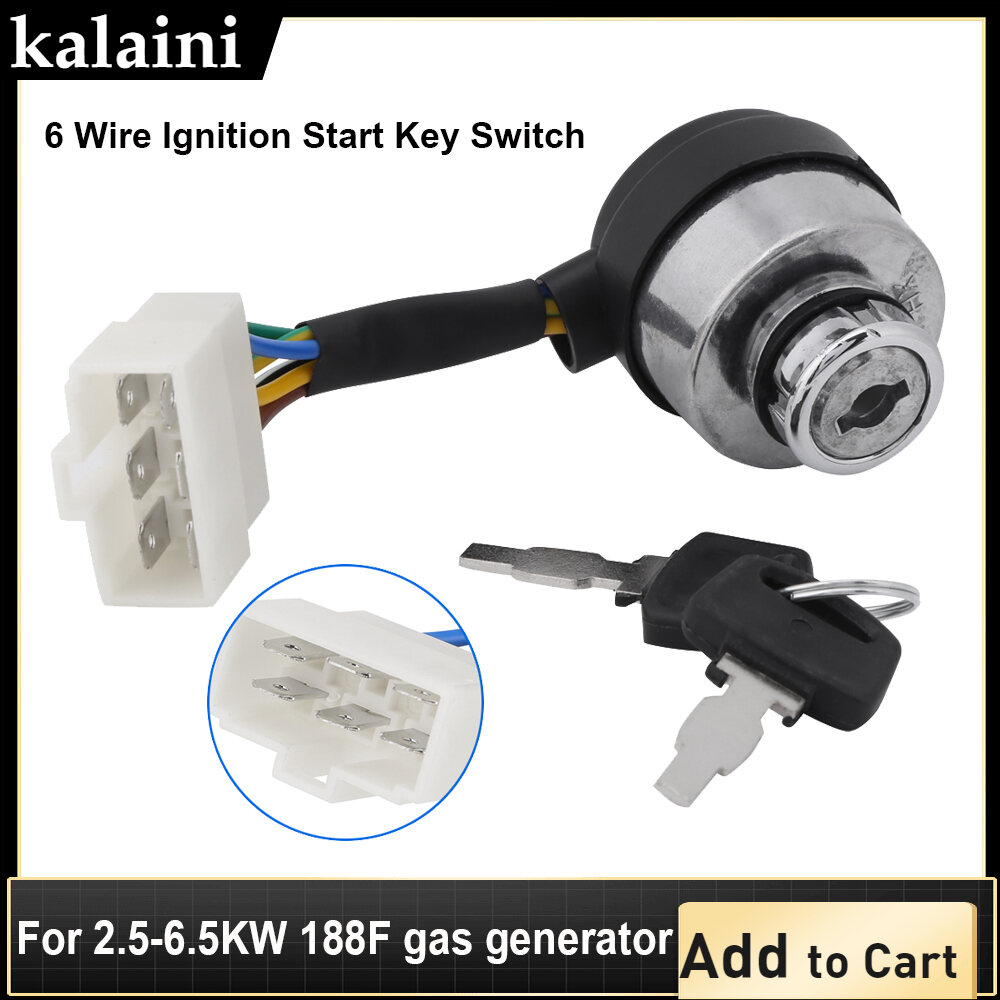 6 Wire Ignition Start Key Switch For 2.5-6.5KW 188F Gas Generator BT 