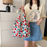 35204 Summer Ins Floral High-Grade Canvas Bag Small Fresh Style Large Capacity Vial Bag Shopping Bag