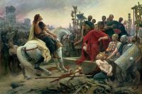 Vercingetorix โยนแขนของเขาลงที่เท้าของจูเลียซีซาร์ภาพพิมพ์ศิลปะโปสเตอร์ผ้าไหมของตกแต่งผนังบ้าน0726