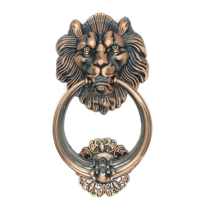 มือจับประตูแบบโบราณ-รูปหัวสิงห์โต-สวยงามดุดัน-สีantique-copper-สีทองแดงโบราณ-ขนาด-9-นิ้ว