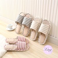 Linen Four Seasons Indoor Slippers Couple Anti-Slip Soft Sole Home Wooden Floor Flat Sandals Sli