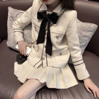 2021 new British style student Skirt Suit lady temperament small fragrance Suit Jacket + high waist pleated Skirt two-piece Suit