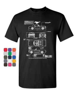 1966 Ford Mustang Gt Blueprint Tshirt American Classic Cotton Tee