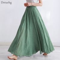 【CC】¤❒  Cotton Skirt Womens Elastic Waist Pleated Beach Skirts Boho Saia Feminina Faldas Jupe