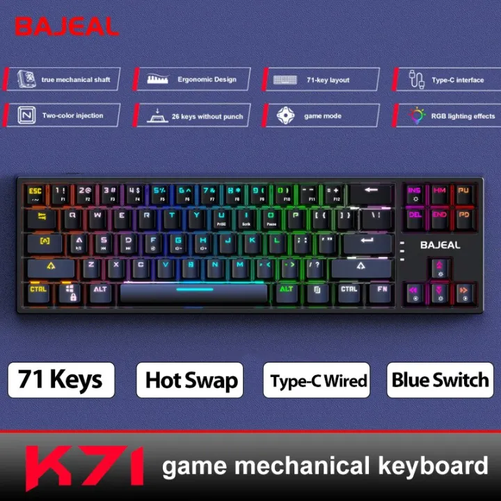 USB K71 wired mechanical keyboard, 71 keys, hot swappable RGB game ...