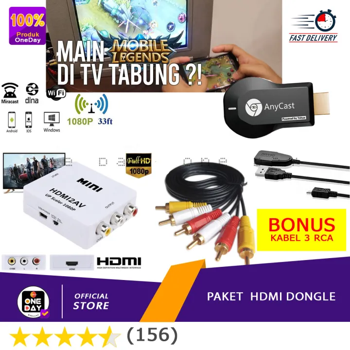 Bonus Kabel Rca Paket Hdmi Dongle Hdmi To Av Alat Mengkonekkan Hdmi Dari Hp Ke Tv