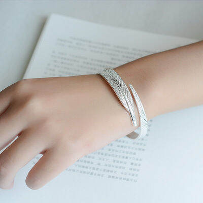 original-handmade-feather-retro-สร้อยข้อมือ-s990เงินสเตอร์ลิงแฟชั่นผู้ชายและผู้หญิงคู่รุ่นเปิดสร้อยข้อมือปรับได้ไม่จางหายต้นฉบับแท้สวดมนต์เพื่อสันติภาพ